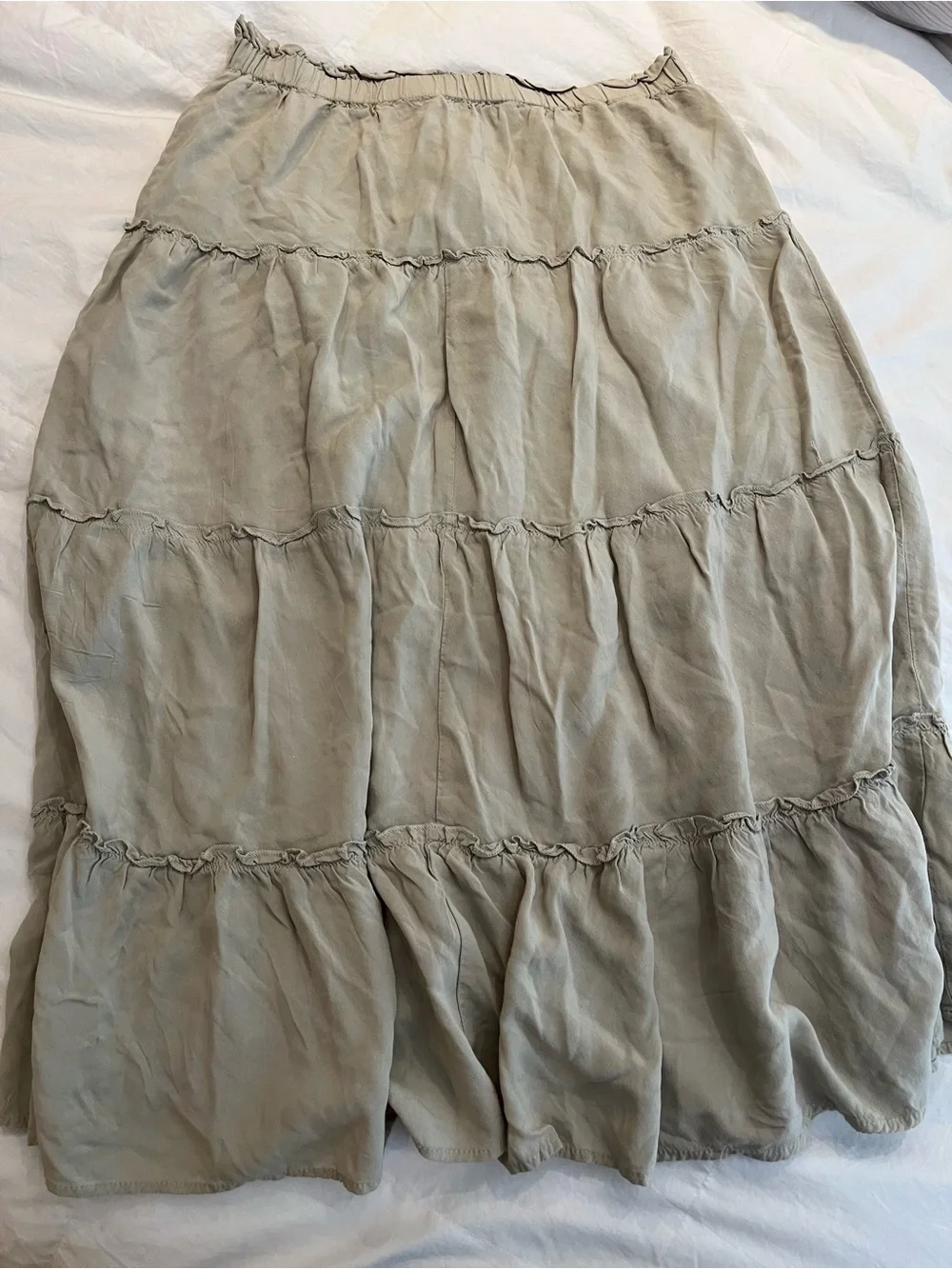 Women's Tiered Midi Boho Skirt in Sage Green